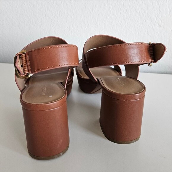 NEW Aerosoles | Camilia Cognac Brown Gold Buckle Heel Platform Sandal, Womens 11 - Picture 6 of 7